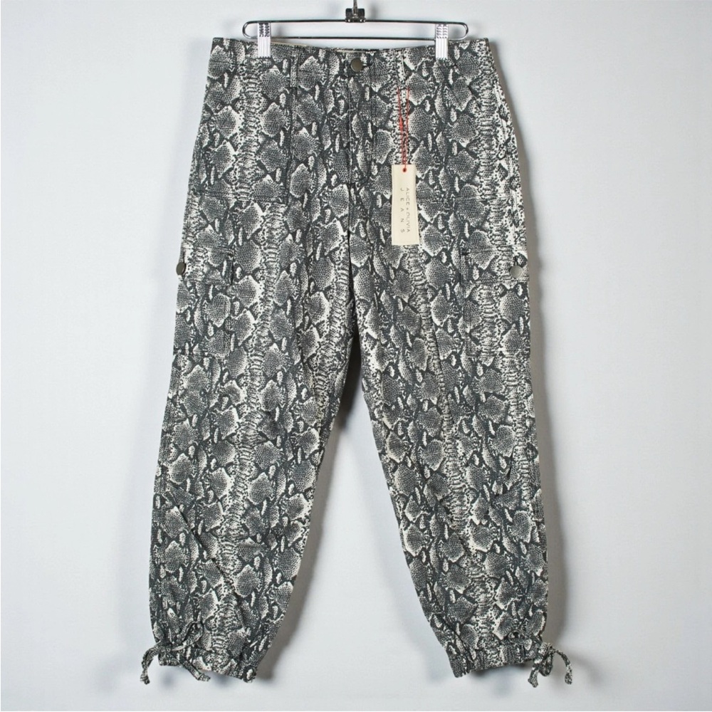 Alice + Olivia Women Snakeskin Cargo Jogger Pants Crop Ankle Sz 27 NWT Cuff Ties